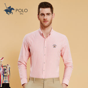 Paul Pure Cotton Casual Striped Mens Long Sleeve Shirt Spring Autumn Fashionable Pink White Full Cotton Shirt Slim Fit