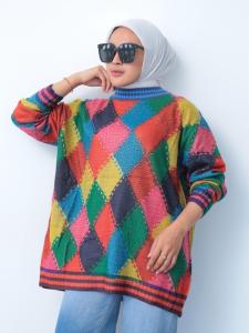 SWEATER KNIT MOZAIK OVERSIZE RAJUT WANITA JUMBO BIGSIZE XXXL