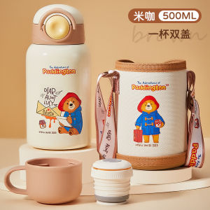 ถ้วยกันความร้อน Paddington Bear สำหรับเด็ก ถ้วยดื่มน้ำแบบมีฝาปิดพร้อมท่อสูบสำหรับนักเรียน ถ้วยน้ำสำหรับเด็กชายและเด็กหญิง ถ้วยน้ำสำหรับเด็กอนุบาล
