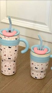 แก้วเก็บความเย็น  แก้วเก็บอุณหภูมิ ลายสุนัขสีชมพู 316 มี2ขนาด1200mlเเละ700ml ไม่น้ำรั่ว แถมหลอดตามที่รูปนะคะ พร้อมส่ง