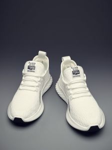 Spring Autumn 2024 Mens Breathable Running Shoes Lightweight Casual Sneakers Trendy White Mesh Shoes for Running And Leisure