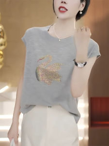 QINGNAER | Grey Diamond Design Short Sleeve T-Shirt