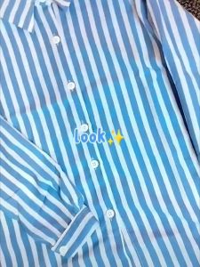 Kemeja Wanita Motif Salur Korean Style Kekinian By Azka Collection