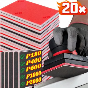 YESPERY 20Pcs P180-P2000 Grit 70x100mm Soft Foam Sanding Block Dry Wet Sandpaper for Model Drywall Metal Wood Furniture Polishing
