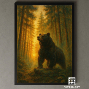 Tranh Nghệ thuật "Gấu Trong Rừng Thông" VIETSMART ART - Acrylic 45 x 60cm