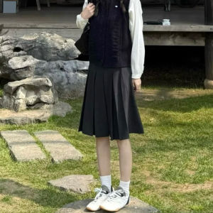 LANMENGYA | Black Pleated High Waist Slim Fit A-Line Skirt