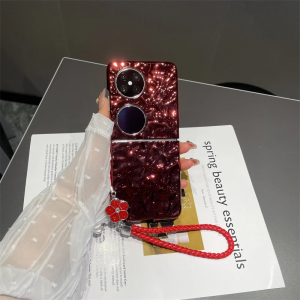 Red Foldable Huawei P50 Pocket Phone Case Full Cover Anti-Fall with Stand Trendy Design Unique Style with Lanyard Eco-Friendly