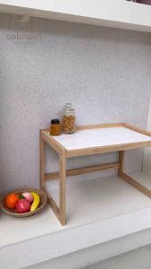 Cobrown Minimal ชั้นคร่อมไมโครเวฟ ชั้นไม้ยางพาราหน้าท๊อปกระเบื้อง ชั้นครอบเตาอบ ชุดเซ็นเซอร์