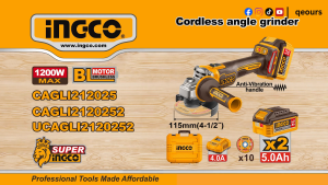 INGCO 20V 4" CORDLESS ANGLE GRINDER | MAX 1200W | BRUSHLESS MOTOR | CAGLI2120232