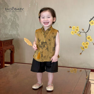 Summer Traditional Chinese Style Girls Vest Shorts Set