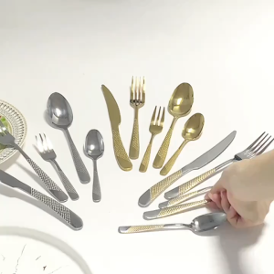 VK 6PCS Hammered Spoon And Fork Knife Set Luxury Premium Food-Grade Thickened Stainless Steel Cutlery Set