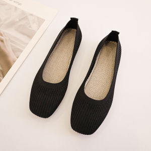 Womens Knitted Slip-On Bean Shoes Soft Bottom Comfortable Breathable Flat Heel Casual Fashion Single Shoes Spring Summer New Arrival