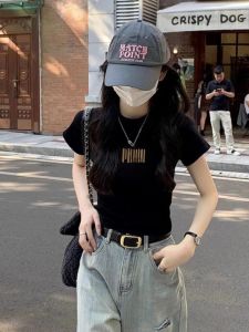 DVDK | Slim Fit Black T-shirt for Women Short Style