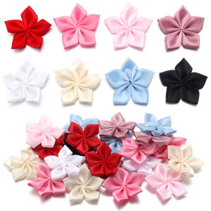 20pcs 6mm Satin Ribbon Flower Colorful Handmade Five-petal Flowers for DIY Sewing Accessories Wedding Scrapbooking Decoration