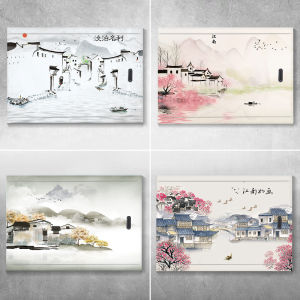 Classical Chinese Ink And Wash Electric Meter Box Sticker Self Adhesive Landscape Wall Decal Distribution Box Decorative Painting