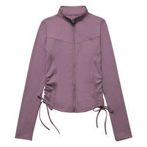 เสื้อผ้าโยคะแขนยาวสำหรับผู้หญิง ฤดูใบไม้ผลิและฤดูใบไม้ร่วง ชุดออกกำลังกาย วิ่งเช้า วิ่งในฟิตเนส แจ็คเก็ตกีฬา ผ้าไนลอน ระบายอากาศได้ดี ยืดหยุ่นสูง