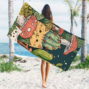 Cartoon Cat Mushroom Cactus Quick Drying Microfiber Beach Towel Lightweight for Swimming Camping Yoga - Bath Towel