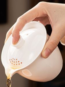 Yulan Jade Handheld Teapot Ceramic Tea Set Single Pot Cover Bowl Tea Cup White Porcelain One Pot Two Cups Special Tea Pot