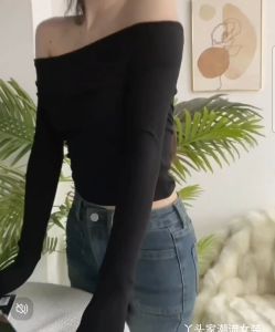 เสื้อครอป แขนยาว แฟชั่นยุโรปและอเมริกา สไตล์เรียบหรู ผ้าคอตตอน ทรงเข้ารูป สำหรับผู้หญิง 6073