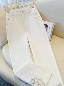 White High Waist Straight Leg Jeans Women Summer Thin New Chinese Style Nine Points New Model Cotton Polyester Blend Jeans