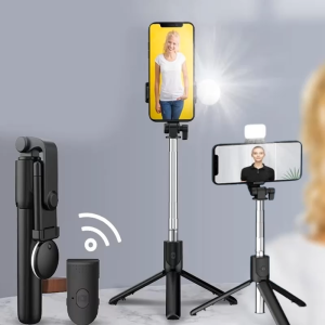 Phone Tripod 1M Extendable Selfie Stick Tripod with Remote Control Retractable Phone Tripod for iPhone and Android Phones Video Recording Vlogging Live Streaming Black