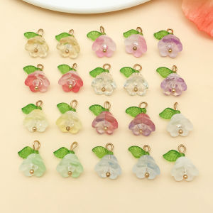 5pcs/20pcs Glass bell orchid with leaves Pendant Jewelry Making DIY Keychain Earrings Charms for Jewelry Bracelets Necklace