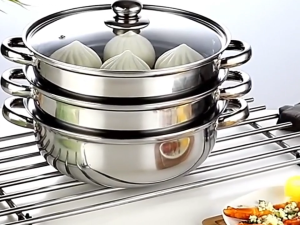 【Vakind】2/3 Tier Steamer Pot Cooking with Lid Stainless Steel Steamer Cooker Multipurpose Food Steamer with Lid for Vegetable Dumpling Stock Sauce Food