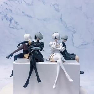 Bandai | New 18CM Yorha 2B Black and White Series Anime Figure PVC Model Statue Collection Desktop Decoration Toys