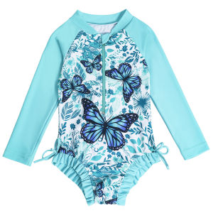 Swimming Costumes for Girls Long Sleeve Butterfly Design Swimsuit Hawaiian Bathing Suit Kids One Piece Quick Dry Swimwear