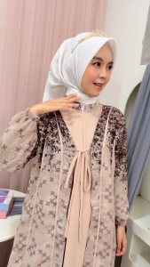 FRISKA DRESS - Gamis Ceruty Polos Mix Ceruty Print Full Furing Busui dan Wudhu Friendly
