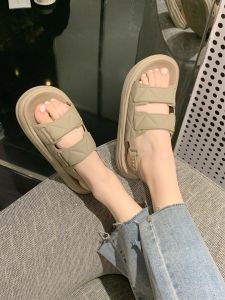 Casual Roman Sandals Womens Summer Fashion Anti-slip Thick Bottom Beach Shoes Soft Strap Knot Closure Pure Color Flat Heel