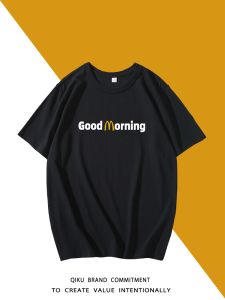 Good Morning Short Sleeve T-Shirt Pure Cotton English Printed Youth Fashion Summer Casual round Neck Antibacterial Shirt
