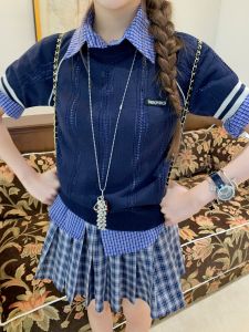 Áo Sweater Knit Mỏng Xanh Hải Quân Xem Thấu Giúp Gầy