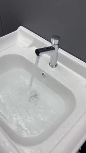 Brass Auto Self Closing Delay Tap Press Push Knob Touch Control Water Saving Faucet Anti-Corrosion Time Delay Water Tap with Automatic Shut Off Function Durable Sanitary Hardware for Public Restroom Household Bathroom Wash Basin Daily Use