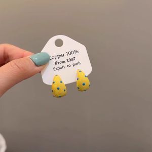  Milk Yellow Dotted Earrings Womens 925 Silver Needle Vintage Elegant Lightweight Simple Match All Ear Jewelry