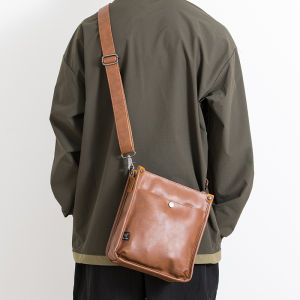 Trendy Leather Mens Single Shoulder Bag Retro Simple Crossbody Bag Workwear Style Versatile Messenger Bag Commuting Square Bag