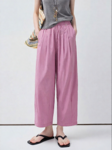 Peach-colored Thin Breathable Summer Fall New Loose Straight Trousers 9/10 Length Balloon Pants