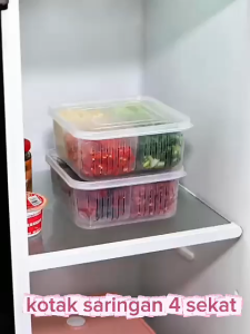 KUKE Kotak Saringan 4 Sekat / Drain Jar Transparan / Wadah Tirisan Buah Cabe Tomat Bawang Serbaguna