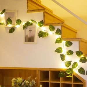 2 M-10 M ดอกไม้สีเขียว Leaf String ไฟประดิษฐ์ Ivy Vine Fairy Light งานแต่งงานตกแต่งคริสต์มาส Home Room Wall พืช