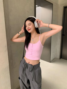 Chen Mi Fan Womens Short Sleeveless Elastic Bandage Top with Chest Pad New Style Outdoor Wear Commute Style Pure Color