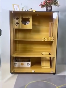 PAPAPET Cat villa Solid wood luxury cat house Wooden cat cage Large multi-level Glass cat cage with LED Light Ladder Scratcher Cave Indoor Pet Cabinet