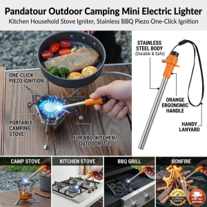 Pandatour Outdoor Camping Mini Electric Lighter Kitchen Household Stove Lgniter Stainless BBQ Piezo One Click Ignition