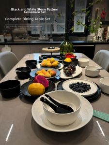 mornenjoy | High Quality Luxury Black and White Underglaze Tableware Set Home