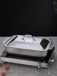 SK-C1236 Panci Stainless Set Tutup Wadah Saji Lauk Tempat Prasmanan Luxury / Panggangan Ikan Persegi