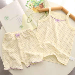 Ultra-Thin Pure Cotton Mesh Baby Girl Summer Outfit Short Sleeve Vest And Shorts Home Clothes Sleepwear Set Fresh Style