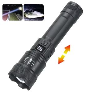 Super Bright LED Flashlight USB Rechargeable Torch with Built-in Battery Telescopic Zoom Lantern for Outdoor Hiking Fishing