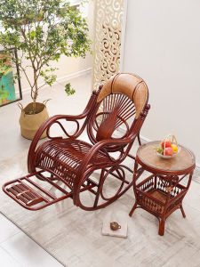 Rattan Woven Rocking Chair Adult Lounger Sofa Single Person Balcony Home Leisure Rattan Wood Vintage Pad Living Room Popular