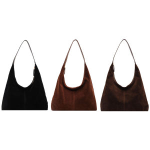 Women Suede Tote Bag with Zipper Shoulder Bag Large Capacity Underarm Bag Slouchy Bag Commuter Travel Bag