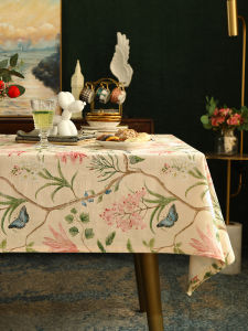 American Style Printed Tablecloth Floral Bird Pattern round Square Table Cover Cloth Cotton Home Use Dining Table Mat European Modern Tea Table Cloth