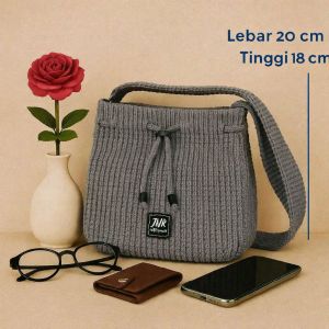 tas wanita tas hp rajut tas selempang serut lebar polos trbaru